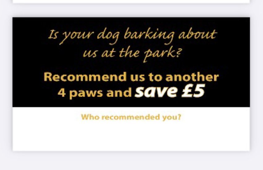 Recommend a friend card for Sam's Woof Wash customers